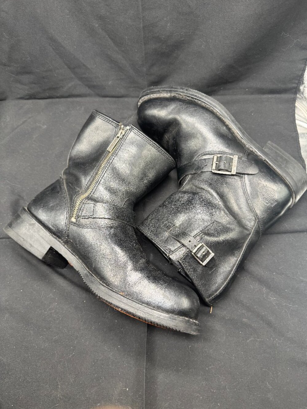 Harley Davidson Shift Engineer Zip Black Motorcycle Riding Leather Boots Men 12M